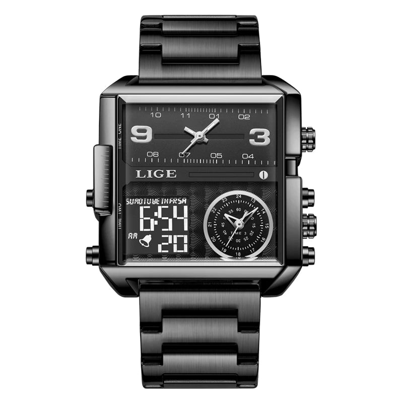 55_LIGE 2024 mode double affichage montre femmes haut de gamme de luxe créatif carré montres dames décontracté montre en or Relogio Feminino
