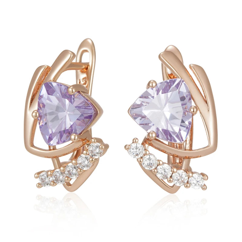 Kinel – boucles d'oreilles anglaises en Zircon naturel violet scintillant pour femmes, mode 585 couleur or Rose, bijoux quotidiens de fête Vintage