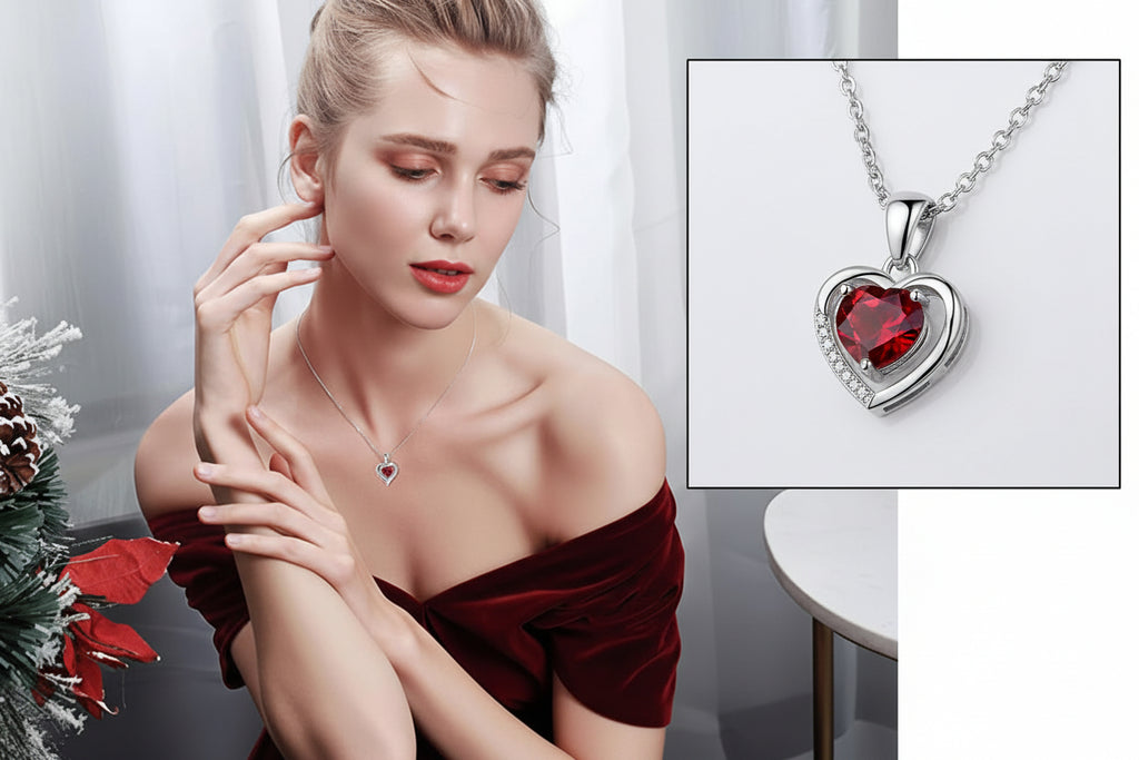 Huitan – collier avec pendentif cœur rouge CZ, avec fleur de Rose, cadeau d'anniversaire pour amoureux/maman, nouveau Design, bijoux pour femmes, fête des mères, 2023