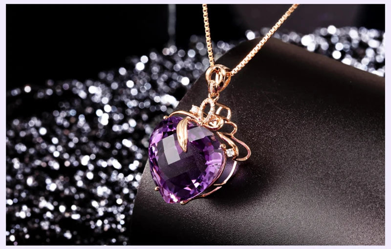 WOSIKATE luxe en forme de coeur améthyste pendentif collier femmes 925 argent plaqué 18K or Rose chaîne collier bijoux de mode