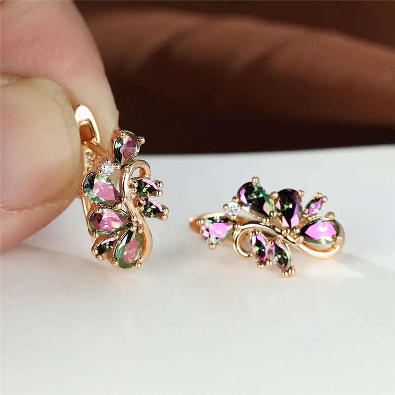 Petites boucles d'oreilles en cristal vert pour femmes, Vintage, couleur or, fleur, multicolore, Zircon, bijoux pour femmes