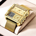 55_LIGE 2024 mode double affichage montre femmes haut de gamme de luxe créatif carré montres dames décontracté montre en or Relogio Feminino