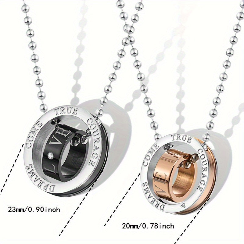 Wholesale Jewelry, Korean-Style Fashionable New Jewelry, Two-Color Double-Ring 201 201 Stainless Steel Couple Necklace