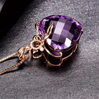 Heart-shaped Amethyst Pendant Necklace, Golden-plated Faux Gemstone Necklace, Creative Party Jewelry, Holiday Birthday Christmas Halloween Gift For Women Mom Family Friends, New Year's Gift