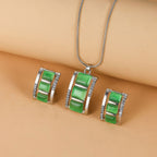 [Birthday Party Ceremony Gift] Women's And Stylish Rectangular Imitation Cat's Eye Stone Necklace And Earrings Jewelry Set, Rhinestone Pendant Earrings Two-Piece Set, Birthday/Party/Ceremony/Accessory Gift