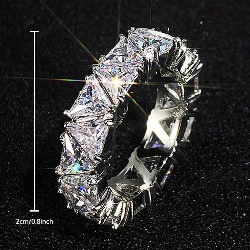 Trendy Hand Jewelry, Full Triangle Zirconia Ring, Creative Gift Finger Ring, Exquisite Men's Accessory Jewelry Ornament For Daily Wear For Banquet Party Holiday Birthday Anniversary Gift