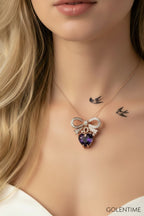 Heart-shaped Amethyst Pendant Necklace, Golden-plated Faux Gemstone Necklace, Creative Party Jewelry, Holiday Birthday Christmas Halloween Gift For Women Mom Family Friends, New Year's Gift