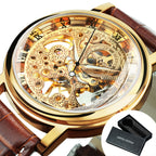 1pc Classic Luxury Golden Skeleton Hand Winding Mechanical Watches for Men Luminous Hands Top Brand Business Casual Retro Watch Festival Birthday Gifts