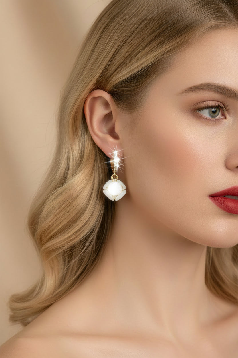 Exquisite Ball Design Moonstone Inlaid Dangle Earrings Elegant Luxury Style Copper Jewelry Delicate Female Gift