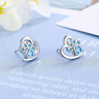 Sterling 925 Silver Hollow Heart Shape Paw Pattern Zirconia Decor Stud Earrings - Hypoallergenic Jewelry for Sensitive Ears - Cute Adorable Female Gift with Shiny Finish