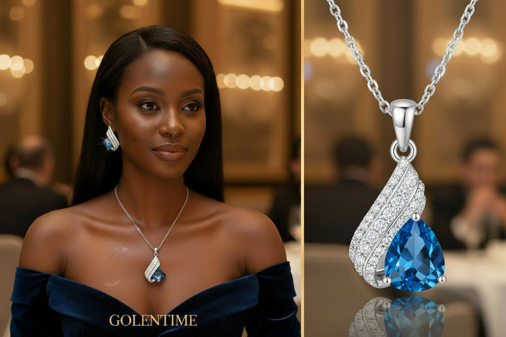 Luxurious Blue Angel Wings Pendant Necklace Set - Alloy Craftsmanship, Sparkling Jewelry Gift for Men and Women