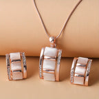 [Birthday Party Ceremony Gift] Women's And Stylish Rectangular Imitation Cat's Eye Stone Necklace And Earrings Jewelry Set, Rhinestone Pendant Earrings Two-Piece Set, Birthday/Party/Ceremony/Accessory Gift