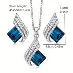 Luxurious Blue Angel Wings Pendant Necklace Set - Alloy Craftsmanship, Sparkling Jewelry Gift for Men and Women