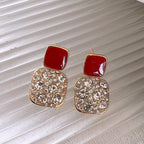 Square Shape Full Shiny Rhinestone Decor Dangle Earrings Luxury Elegant Style Alloy Jewelry Banquet Party Ear Ornaments