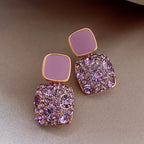 Square Shape Full Shiny Rhinestone Decor Dangle Earrings Luxury Elegant Style Alloy Jewelry Banquet Party Ear Ornaments