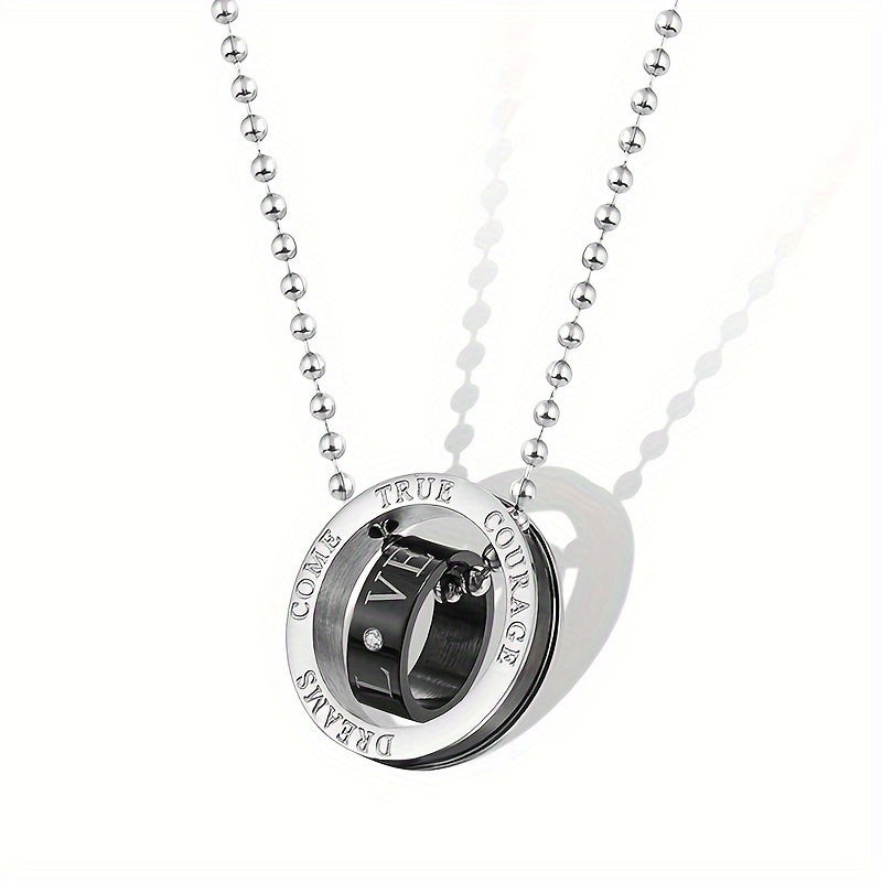 Wholesale Jewelry, Korean-Style Fashionable New Jewelry, Two-Color Double-Ring 201 201 Stainless Steel Couple Necklace